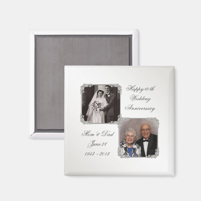 60e anniversaire du Mariage diamant Magnet photo (Recto/Verso)