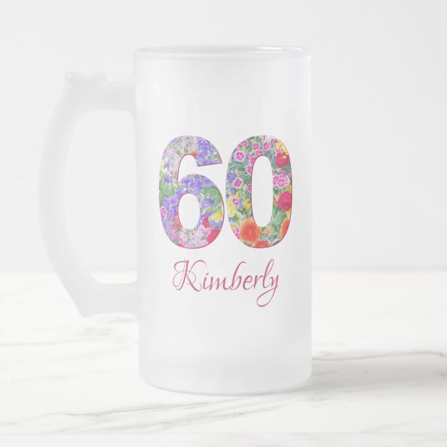 60e anniversaire élégant fleurs florales tasse de  (Gauche)