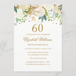 60e anniversaire Elegant or Floral Invitation