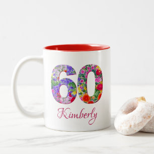 60e anniversaire élégante fleurs florales mug roug