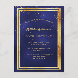 60e anniversaire fête bleu or brillant invitation