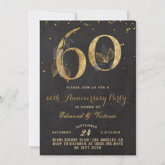 60e anniversaire Gold Floral Invitation