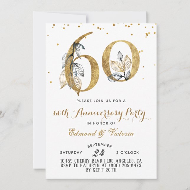 60e anniversaire Gold Floral Invitation (Devant)