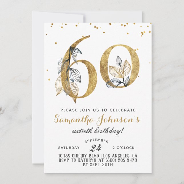 60e anniversaire Gold Floral Invitation (Devant)