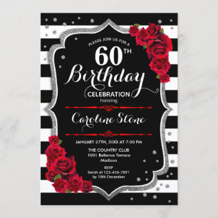 60e anniversaire Invitation Black White Stripes Ro