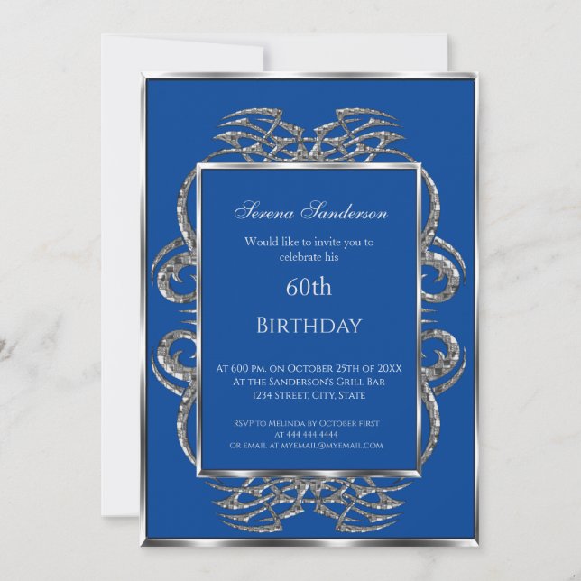 60e anniversaire Invitation Blue Silver (Devant)