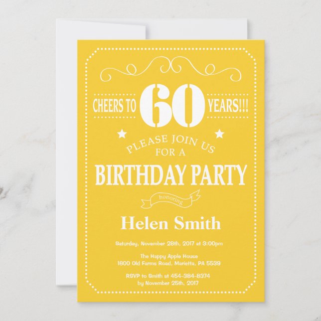 60e anniversaire Invitation Jaune et Blanc (Devant)