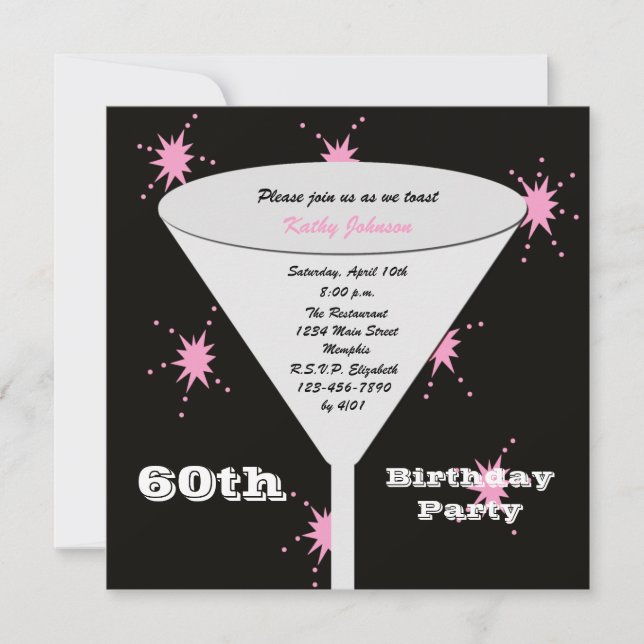 60e anniversaire Invitation Pink 60e toast (Devant)
