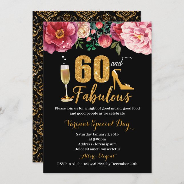 60e anniversaire Invitation pour les femmes (Devant / Derrière)