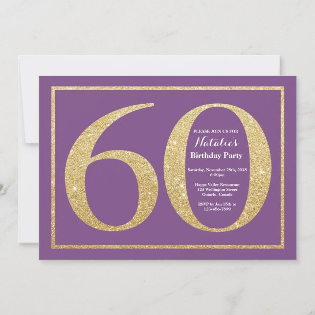 60e anniversaire Invitation Purple and Gold Partie (Devant)