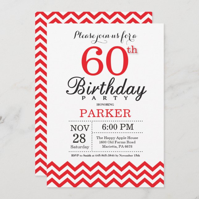 60e anniversaire Invitation Red Chevron (Devant / Derrière)