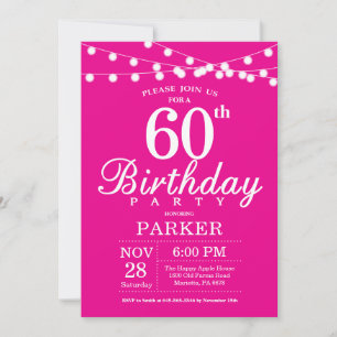 60e anniversaire Invitation rose chaud
