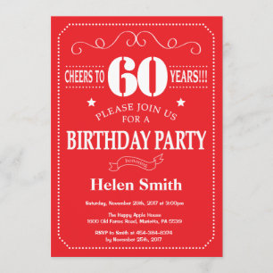 60e anniversaire Invitation rouge et blanc