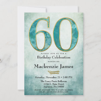 60e anniversaire Invitation Turquoise Blue Gold Ad