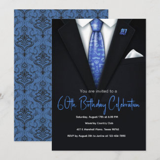 60e anniversaire invitation Tuxedo bleu et noir