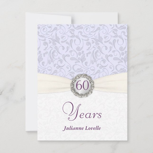 60e anniversaire Invitations Lavender Damask (Devant)