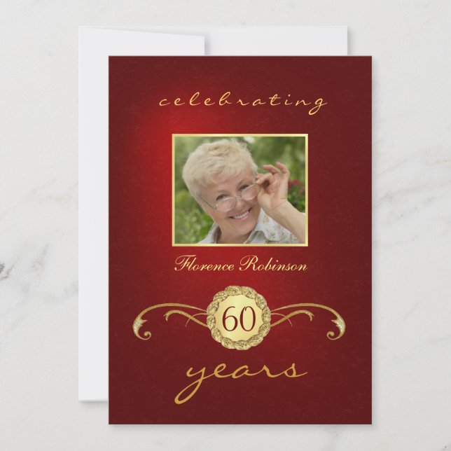 60e anniversaire Invitations - Monogramme rouge et (Devant)