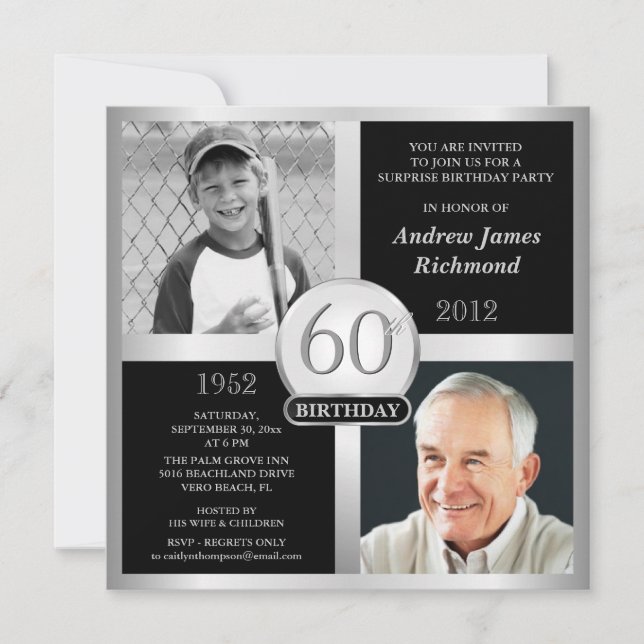 60e anniversaire Invitations photos d'hier et d'au (Devant)