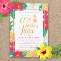 60e anniversaire Luau Invitations | Rose & Or