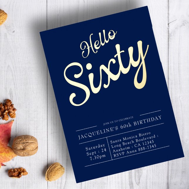 60e anniversaire Marine Blue Gold Foil Invitation (Créateur téléchargé)