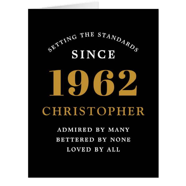 60e anniversaire Nom 1962 Black Gold Elegant Card (Devant)