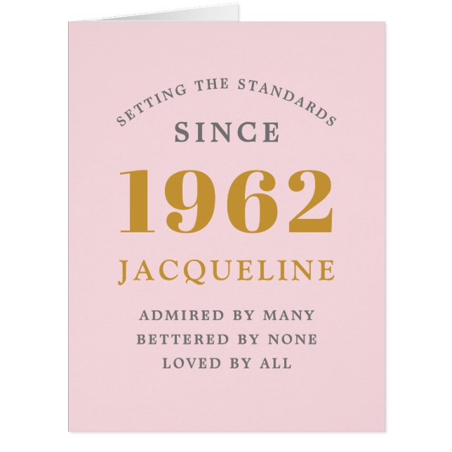 60e anniversaire Nom 1962 Pink Elegant Chic Card (Devant)