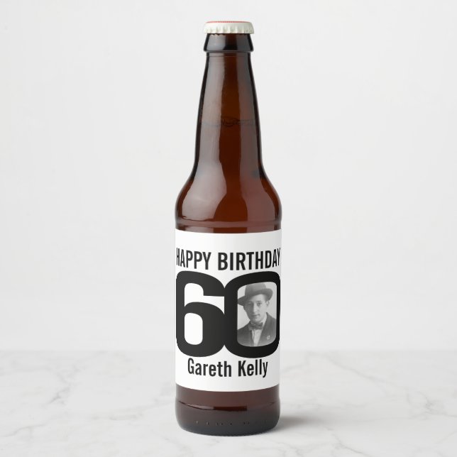 60e anniversaire personnalisé nom photo étiquette (Devant)
