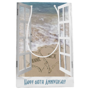 60e Anniversaire Plage Coeurs Moyen Cadeau Sac