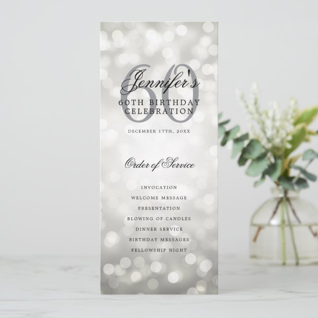 60e Anniversaire Programme Bokeh Argent Menu+Merci (Debout devant)