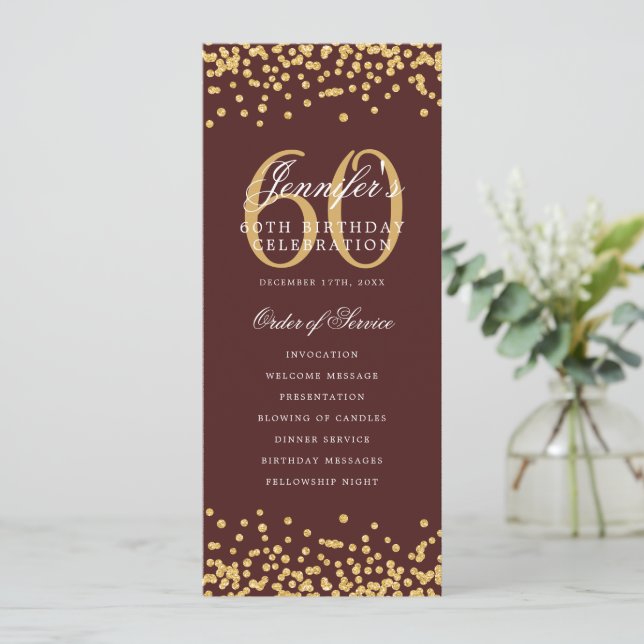60e Anniversaire Programme Gold Confetti Menu Bour (Debout devant)