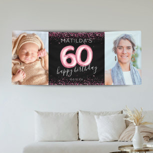 60e Bannière photo Black Pink Joyeux anniversaire