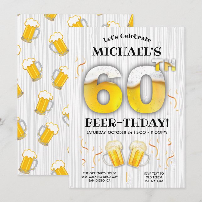 60e fête d'anniversaire de la bière Invitation de  (Devant / Derrière)