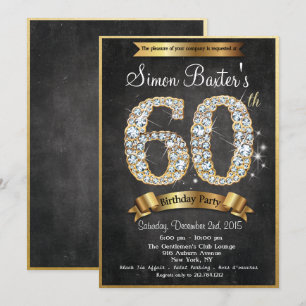 60e Gold Diamond Chalkboard Invitation Anniversair