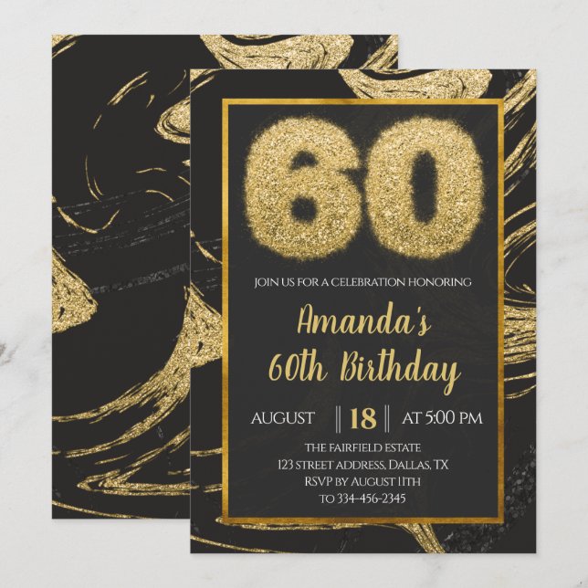 60e Invitation d'anniversaire de marbre d'or (Devant / Derrière)