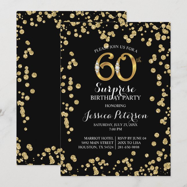 60e Invitation de fête d'anniversaire surprise (Devant / Derrière)