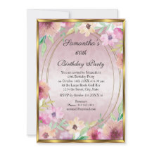 60ème Pink Floral Gold Anniversaire Invitation