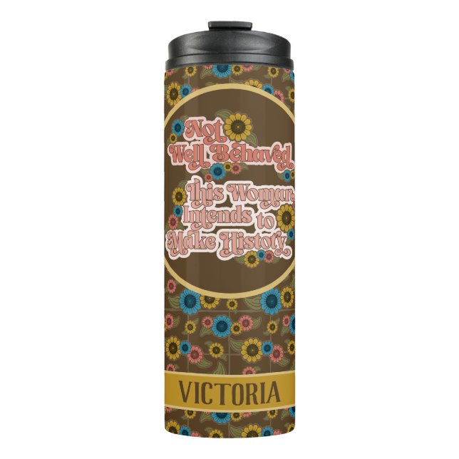 60er & 70er Floral Gelb für Frauen Thermosbecher (Vorderseite)