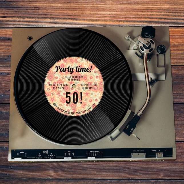 60er 70er Floral Retro Vinyl Record Music Geburtst Einladung (60s 70s Floral Retro Vinyl Record Music Birthday Invitation)