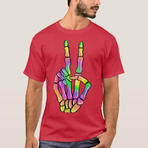 60er 70er Gefärbte Krawatte Skeleton Hand Friedens T-Shirt