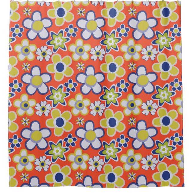 60er, 70er Jahre Retro Groovy Floral Duschvorhang (Vorderseite)