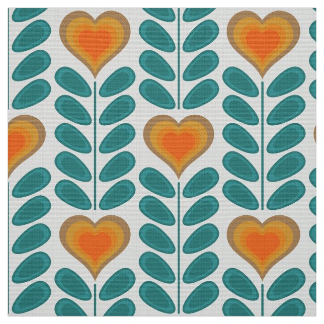 60er 70er Mod Retro-Herz-Blume v1 Stoff (Muster)
