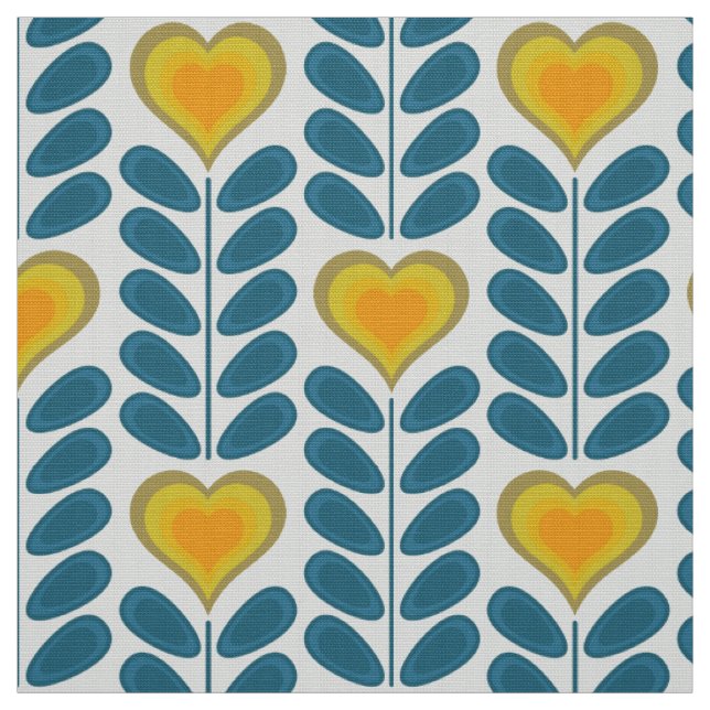 60er 70er Mod Retro-Herz-Blume v2 Stoff (Muster)