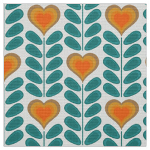 60er 70er Mod Retro Herz Blumen v1 Stoff