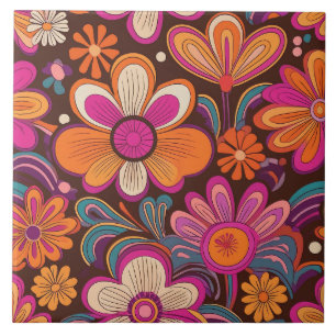 60er 70er Retro-Blumentafel Fliese