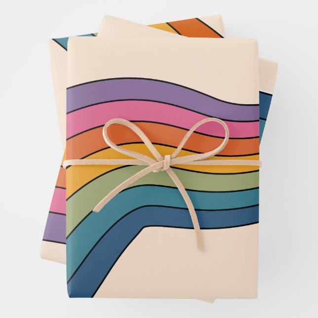 60er 70er Retro Streifen Geschenkpapier Set (Beispiel)