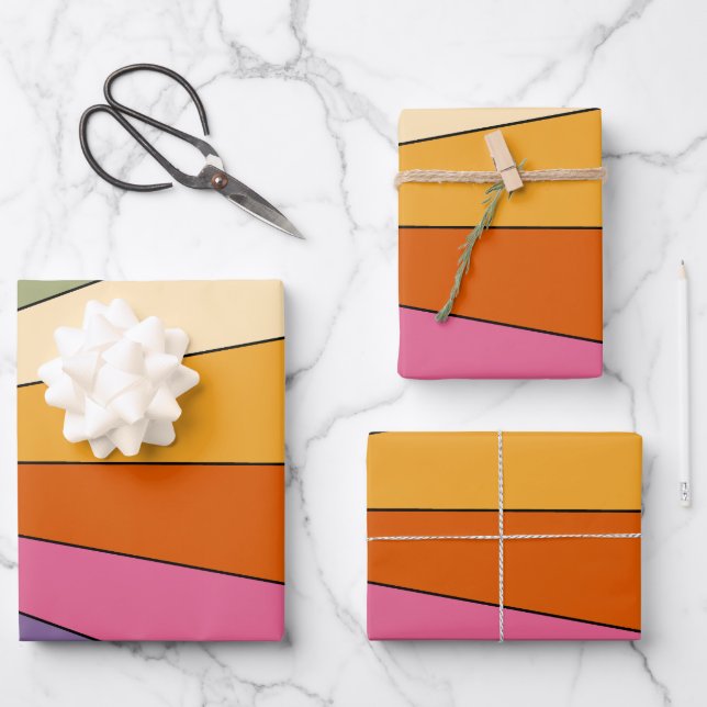 60er 70er Retro Streifen Geschenkpapier Set (Vorderseite)