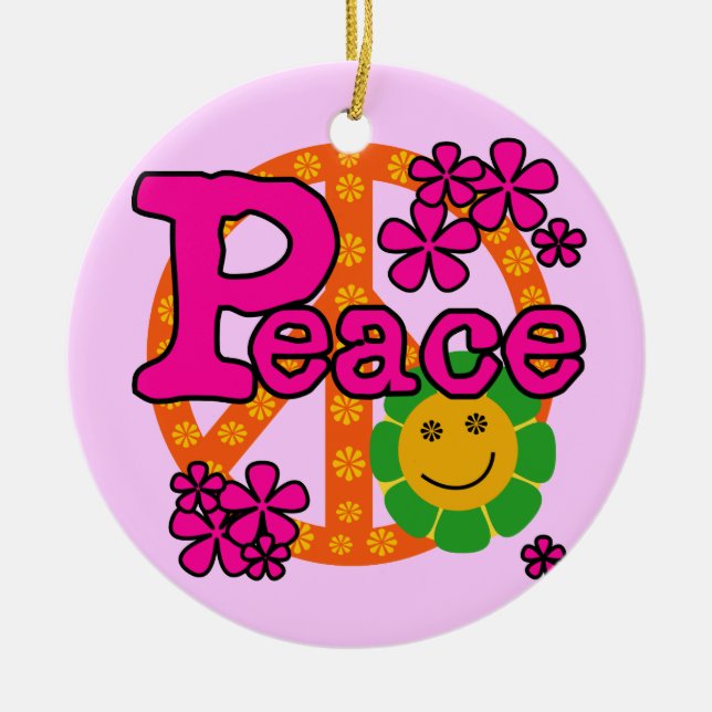 60er Art-FriedensT - Shirts und -geschenke Keramik Ornament (Vorne)