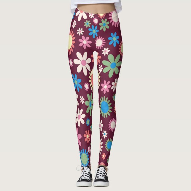 60er Blume Muster Leggings (Vorderseite)