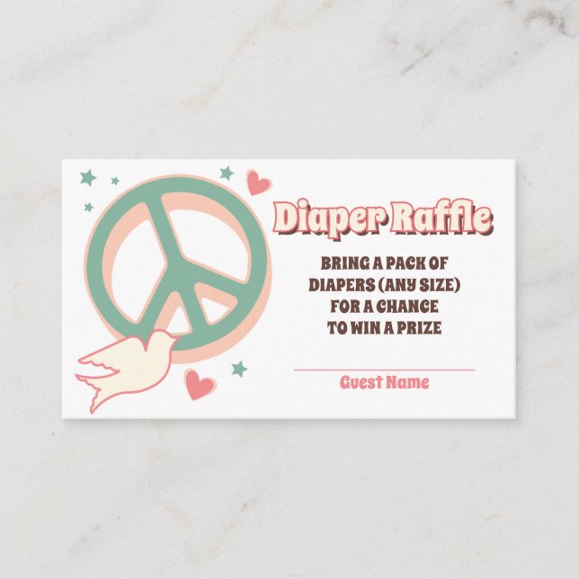 60er Hippie Party Kinderdusche - Windelwindeln Begleitkarte (Vorderseite)
