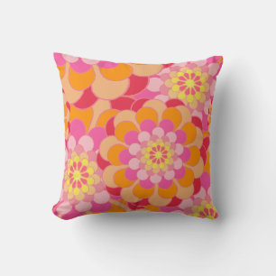 60er Jahre Bohemisch Orange & Pink Floral Bold Pri Kissen